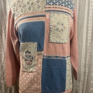 Jantzen Patchwork Knit Sweater - Pink and Blue